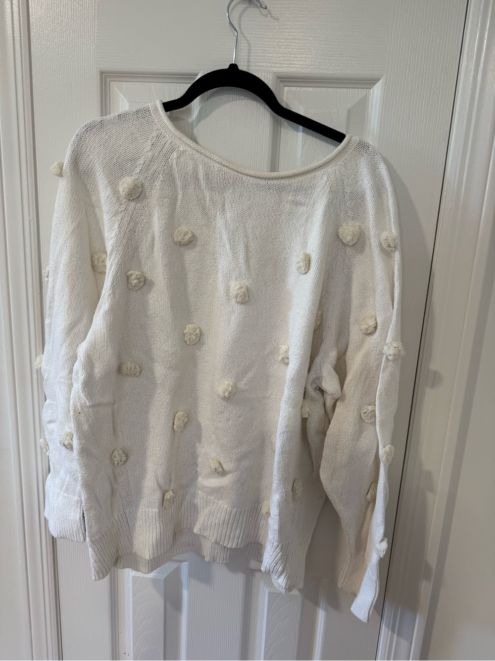 Lou & Grey White Pom Pom Knit Sweater – Size XL